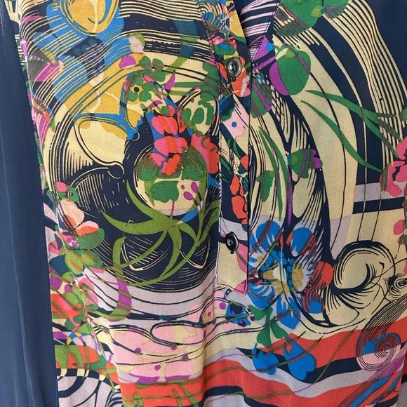 Anthropologie Leifnotes Silk Printed Blue Dress Size 6 - Picture 4 of 8